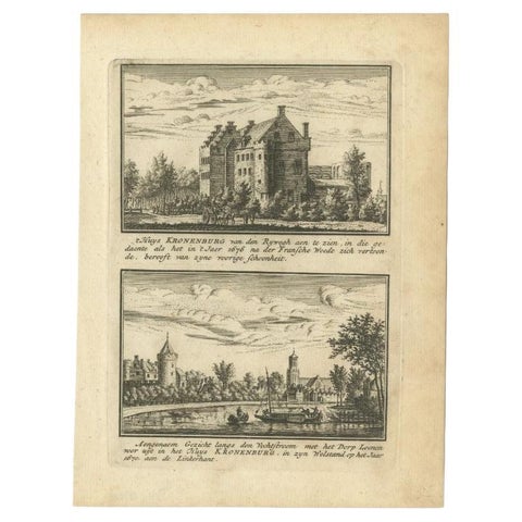 Antique Print of Kronenburg Castle Near Loenen, Utrecht, the Netherlands, c.1725, view 2
