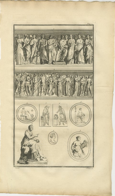 Large Classical Relief Engraving with Female Figures, Montfaucon, London 1721, view 2