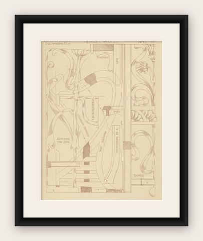 Antique Print of Furniture Details by Kramer, circa 1910, shown framed