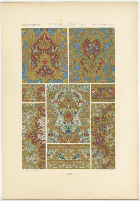 Pl. 84 Antique Print of XVIIth and XVIIIth Century Ornaments by Racinet, view 3