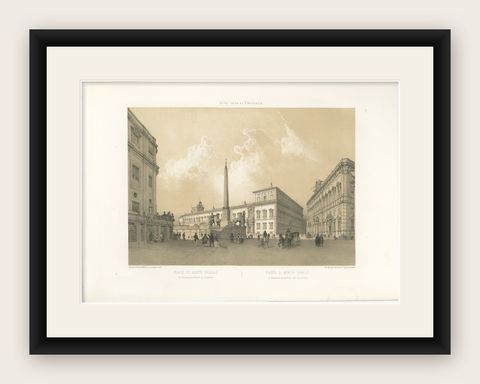 Piazza del Quirinale, Rome, Antique Architectural Square Print, 1869, shown framed