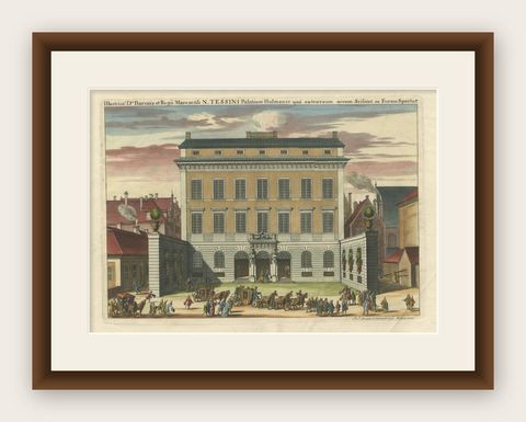 Baroque Dignity: Tessin Palace in Stockholm Captured by J. van den Aveelen, 1702, shown framed
