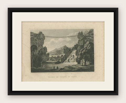Antique Print of the Luding Bridge by Kelly, c.1850, shown framed