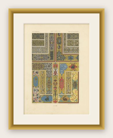 Renaissance Panel Ornament, 16th Century Decorative Design, Plate LXX, 1869, shown framed