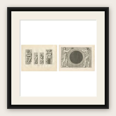 Antique Louvre Architectural Relief Engravings, French Neoclassical Plates 1803, shown framed