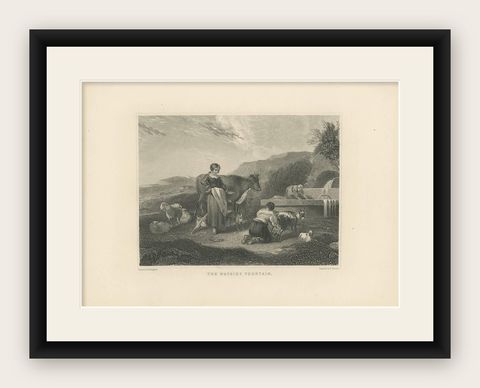 Antique Print of the Wayside Fountain by F. Humphrys, circa 1880, shown framed