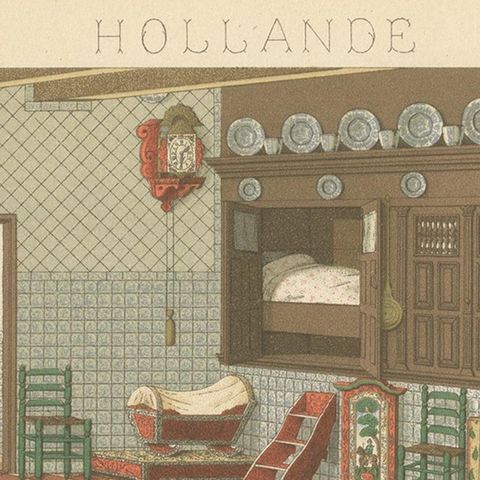 Antique Print of Holland Interior by Racinet, circa 1880, close-up 1
