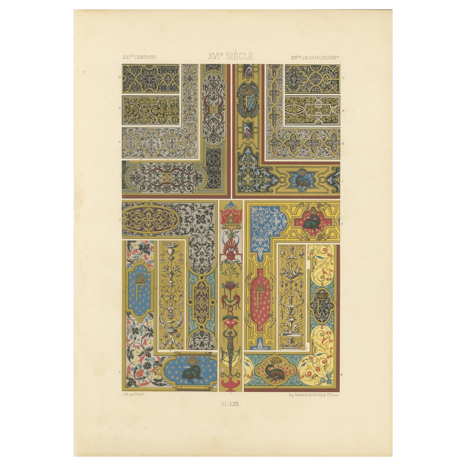 Renaissance Panel Ornament, 16th Century Decorative Design, Plate LXX, 1869