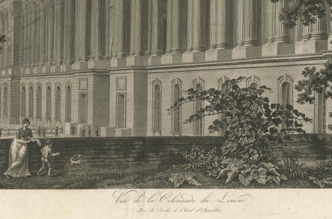 Antique Louvre Paris Colonnade Architectural Engraving, French Neoclassical 1803, close-up 3
