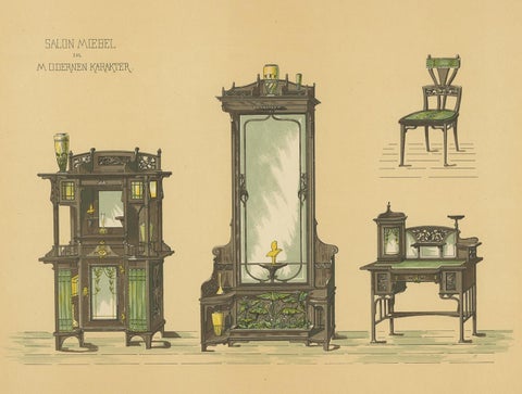 Pl. 25 Antique Print of Salon Furniture by Kramer, circa 1910, view 4