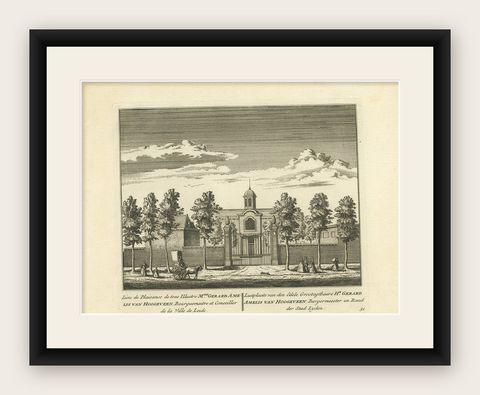 Antique Print of the Estate of the Mayor of Leiden in the Netherlands, c.1800, shown framed