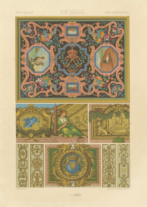 17th Century Decorative Ceiling and Panel Motifs, French Baroque Design, c.1869, close-up 6