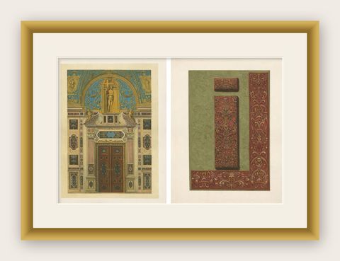 Bavarian Ecclesiastical Chromolithographs, Gothic Revival Design, 1874, shown framed