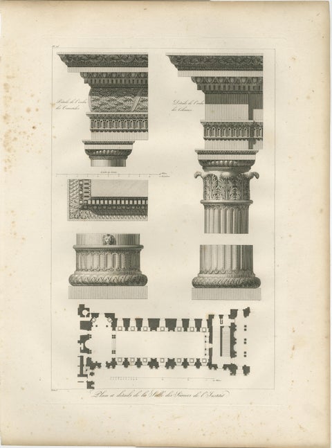 Two Antique Louvre Architectural Study Prints, Institut Details, Baltard 1803, view 2