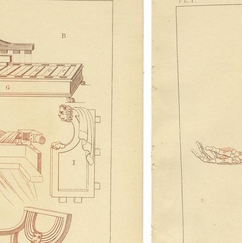 Set of 2 Antique Prints of Furniture Designs by Sheraton '1805', close-up 1