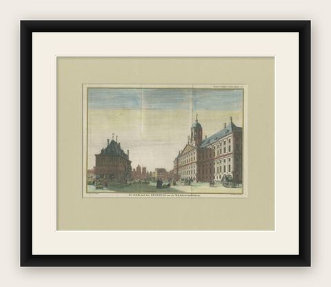 Antique Print of the Weigh-House and City Hall of Amsterdam, c.1765, shown framed