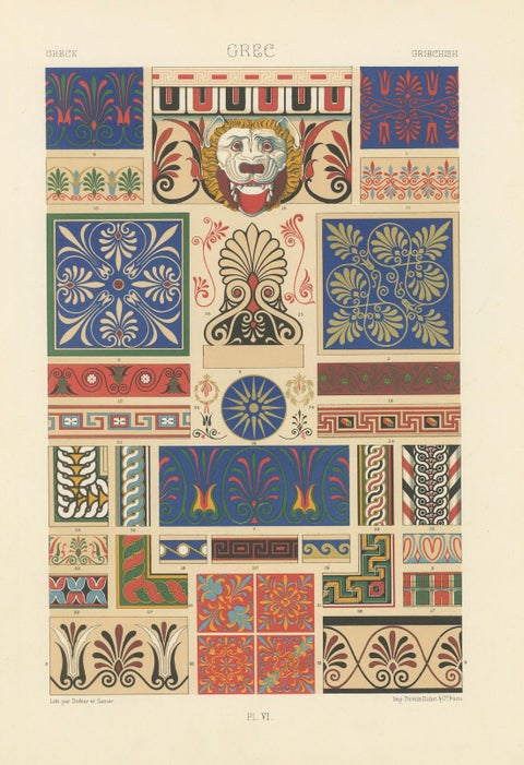 Greek Decorative Borders Chromolithograph, Plate VI, 19th Century, close-up 4