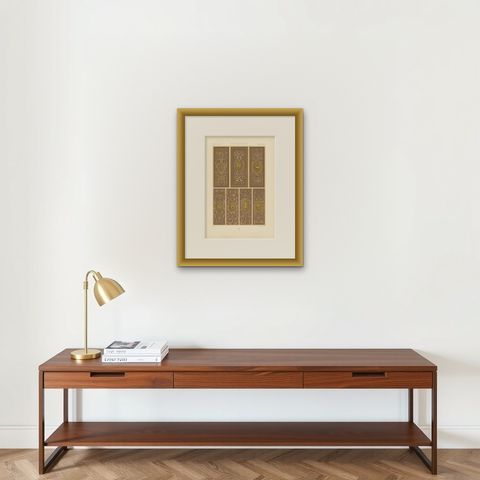 Pl. 90 Antique Print of Renaissance Panels from the Palace, Racinet 'circa 1890', shown framed on a wall, true to size