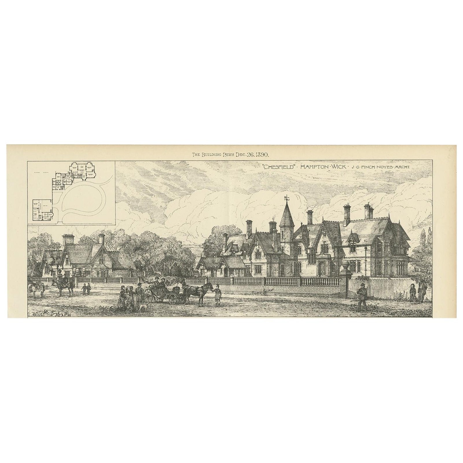 Antique Print of a House in Hampton Wick, 1890