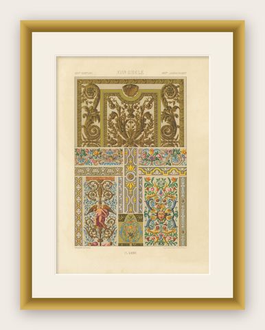 French Decorative Ornament, Baroque Panel Designs, Plate LXXVI, ca.1869, shown framed