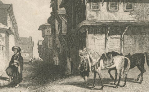 Constantinople Street Scene, Antique Print, Ottoman Fountain, 1850, close-up 5