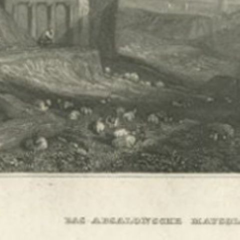 Antique Print of the Tomb of Absalom by Meyer, 1837, close-up 1