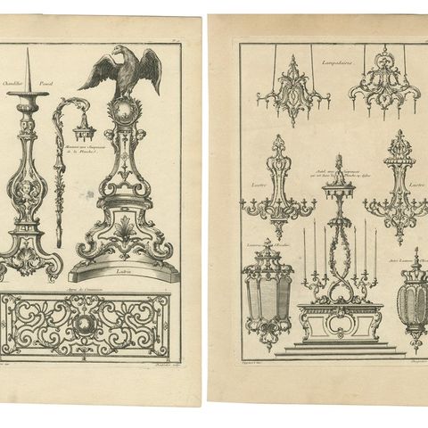 Baroque Ironwork Designs: Tables and Candelabras Engraved, 1767, close-up 1