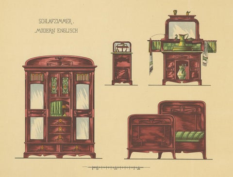 Pl. 50 Antique Print of Bedroom Furniture by Kramer 'circa 1910', view 4