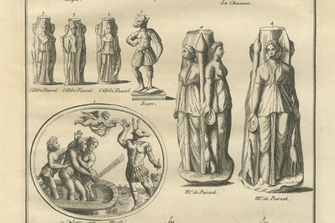 Antique Roman Goddess Statues and Reliefs, Montfaucon Classical Engraving 1721, close-up 4