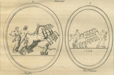 Antique Roman Chariot Reliefs and Medallions, Montfaucon Engraving, 1721, close-up 3