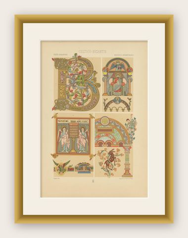 Pl. 41 Antique Print of Celtic, Byzantine "Celtic" Ornament by Racinet, shown framed
