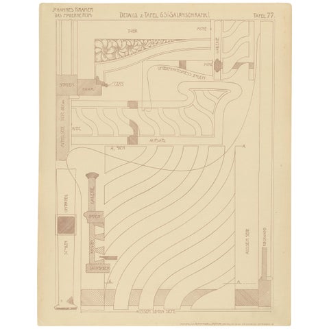 Pl. 77 Antique Print of Furniture Details by Kramer, circa 1910