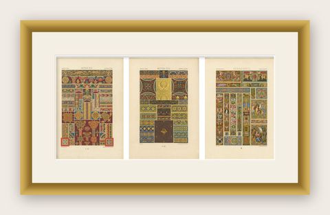 Set of Three Medieval & Renaissance Ornament Chromolithographs, c.1873, shown framed