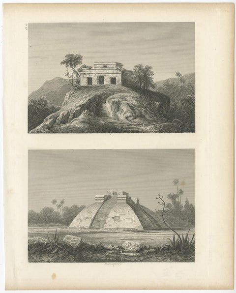 Antique Engravings on One Sheet Depicting Ruins in Mexico, 1857, view 2