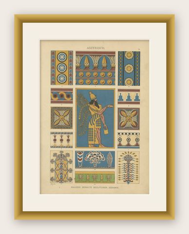 Assyrian Art and Ornamentation in Historical Context, 1887, shown framed