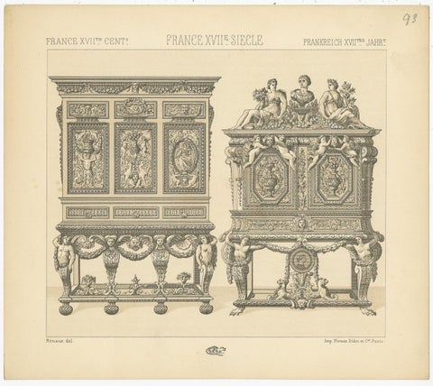 Pl. 93 Antique Print of French 17th Century Furniture by Racinet, circa 1880, view 2