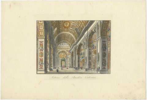 Interno della Basilica Vaticana, Antique Hand-Coloured Interior View (c.1840), view 2