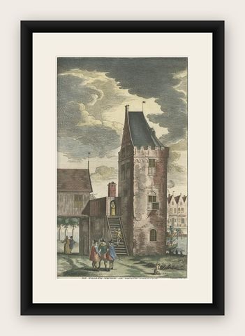 Antique Print of a Tower Zwigt Utrecht in Amsterdam by Goeree, 1765, shown framed