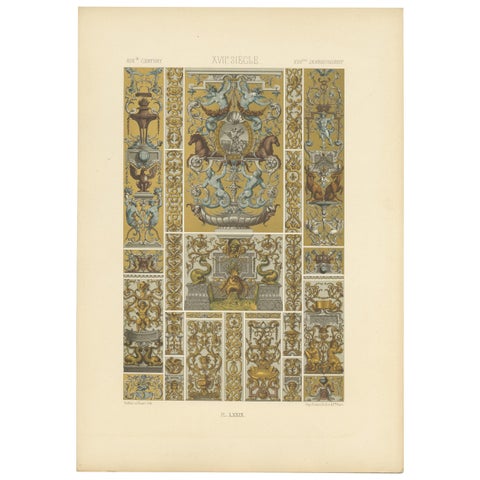 Pl. 79 Antique Print of XVIIth Century Ornaments by Racinet, circa 1890