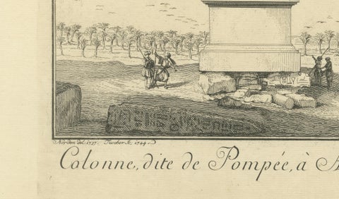Pompey’s Column, Alexandria, Antique Egypt Engraving by Norden, 1755, close-up 3