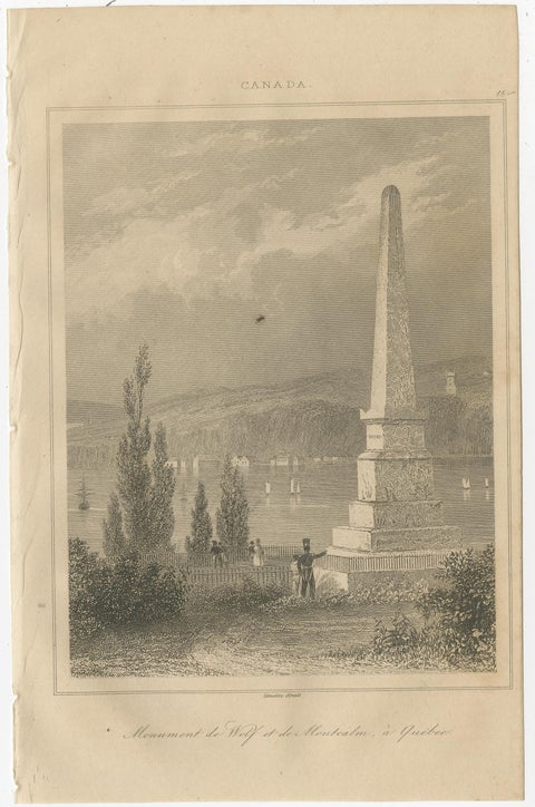 Antique Print of Wolfe and Montcalm Monument, Quebec, Canada, c.1850, view 3