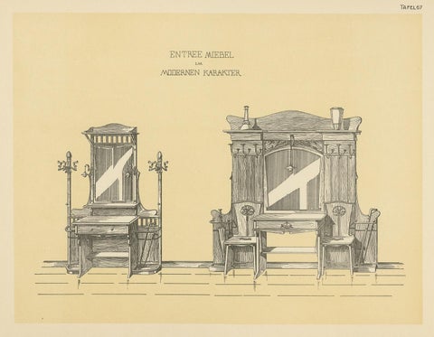 Antique Design Print of Entryway Furniture by Kramer, circa 1910, view 3