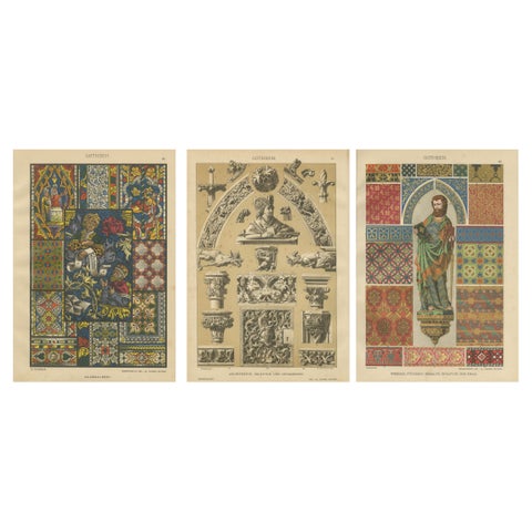 Gothic Decorative Art Prints: Stained Glass, Sculpture and Textile Motifs 1887