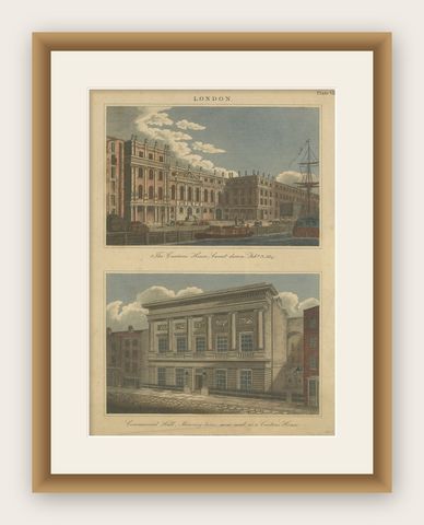 Architectural Evolution: London's Custom House and Commercial Hall, 1815, shown framed