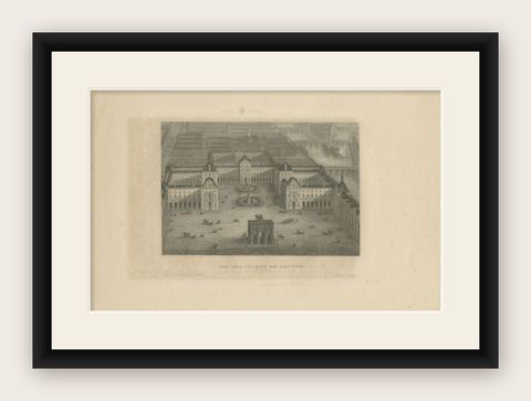 Antique Print of the Louvre Palace, c.1880, shown framed