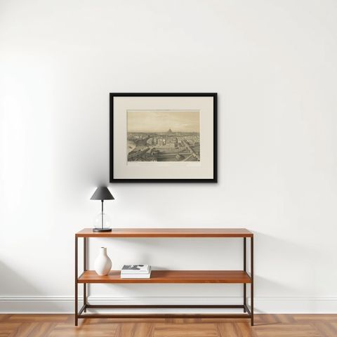 St Peter’s Basilica and Vatican Palace Panorama, Rome, Benoist 1869 Lithograph, shown framed on a wall, true to size