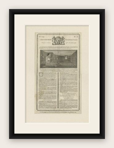 Antique Print of the Parade Hall and Bed of Anna Van Hannover, 1759, shown framed