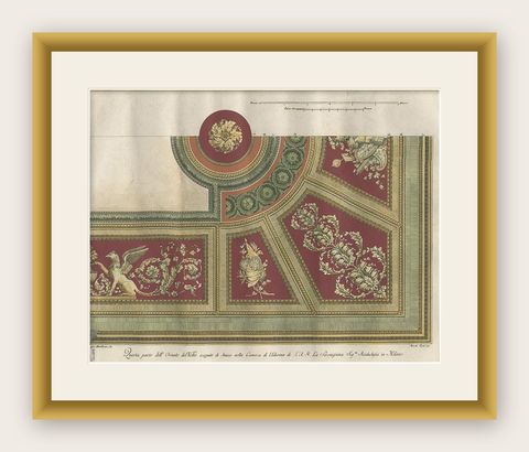 Antique Architecture Print of Ornaments 'Tav. XVI' by Albertolli, shown framed
