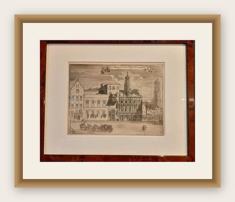 Antique Print of the City Hall of Utrecht in The Netherlands, 1697, shown framed