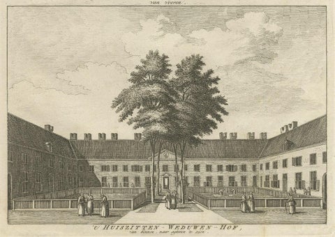Antique Print of a Widows House in Amsterdam, The Netherlands, c.1760, close-up 2